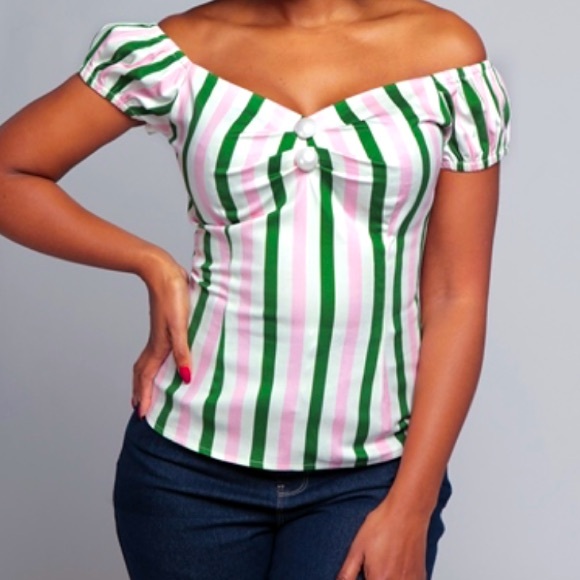Collectif - 1950’s Dolores Palm Stripe Top - Picture 1 of 8